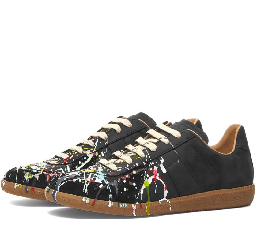 Luxury Designer Men's Casual shoes Leather sneakers mm replica sneakers paint splatter low top trainers lace up sports runner shoe flat with box 38-46EU