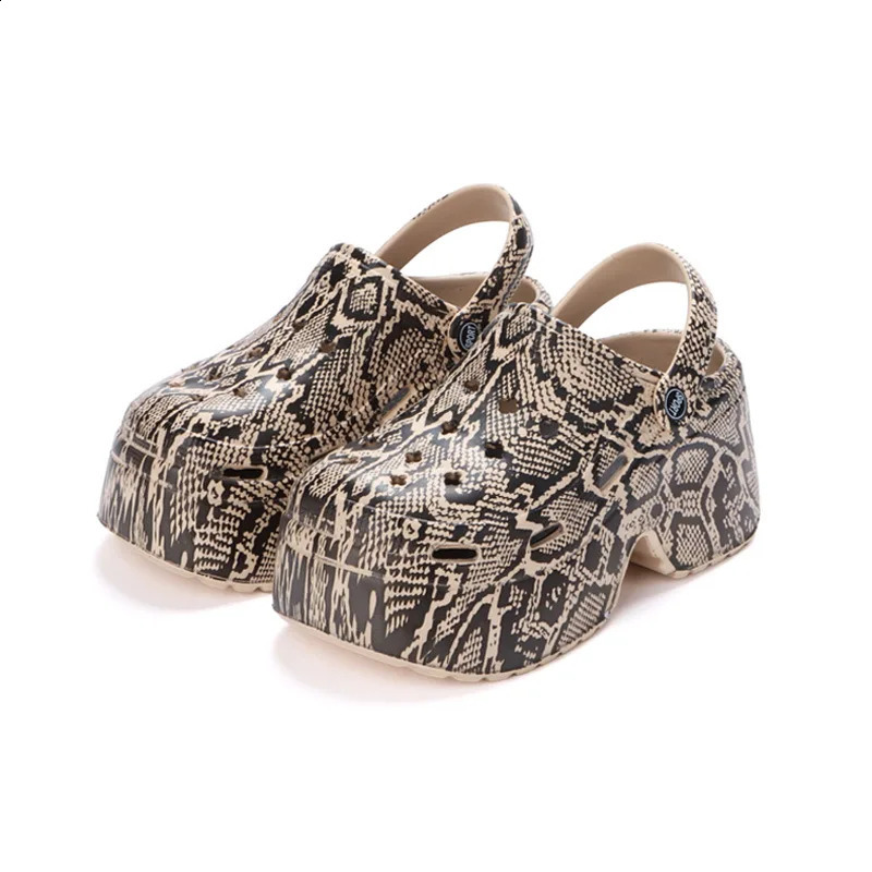 Leopard Platform Clogs for Women Closed Toe Chunky High Heel Sandals Woman Summer Street Beach Slides Girls Fashion Slippers 240924