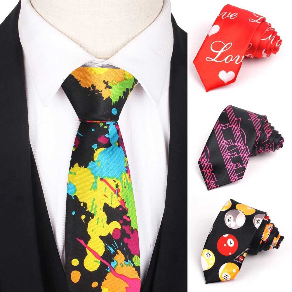 Mens tight tie painted printed casual tie slim tie fun and fashionable mens tie Gravata wedding party Y240925