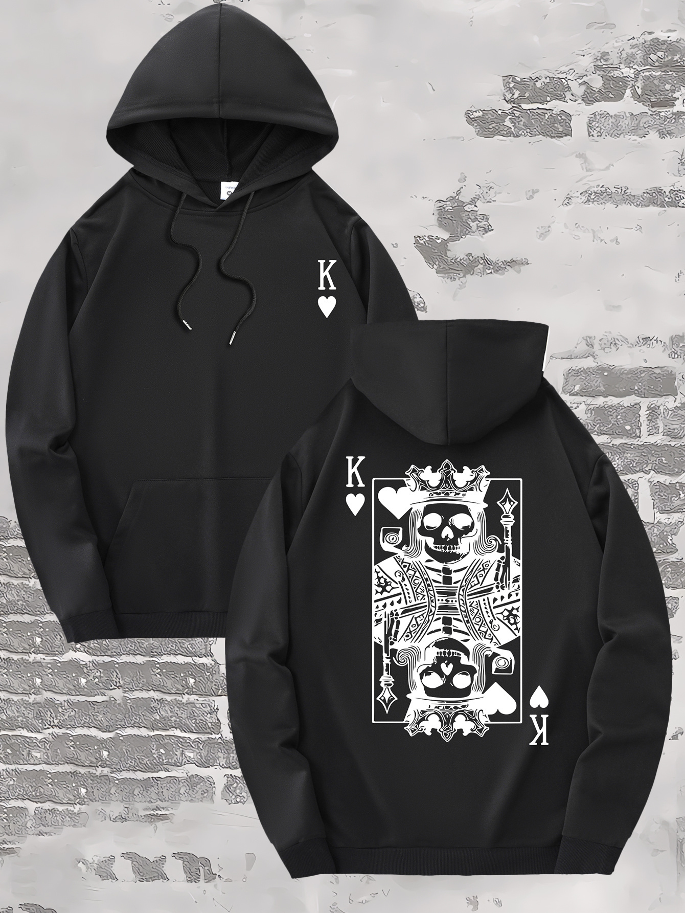 Poker K Graphic Print, Men's Stylish & Trendy & Cozy Long Sleeve Hoodie, Versatile Hooded Sweatshirt For Autumn & Winter Daily Wear