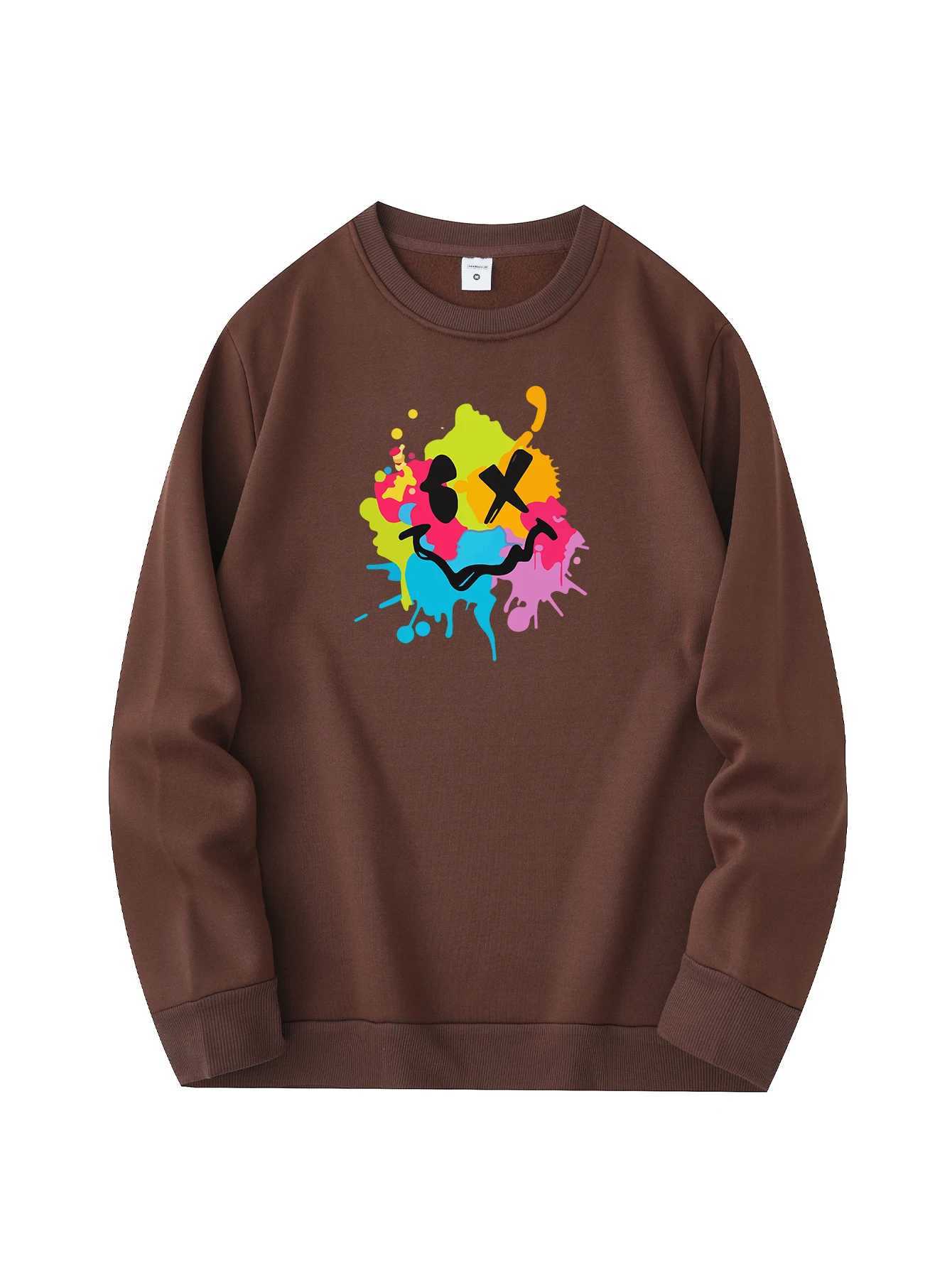 Mens new fashionable round neck sweater casual and daily comfortable round neck sweatshirt pigment printing mens jacketX240925