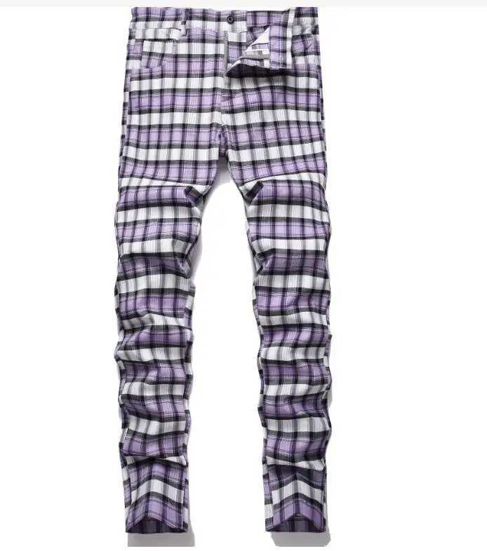 Mens Casual Plaid Pants High Stretch Straight Leg Trousers Slim Fit Small Leg Pants M240924