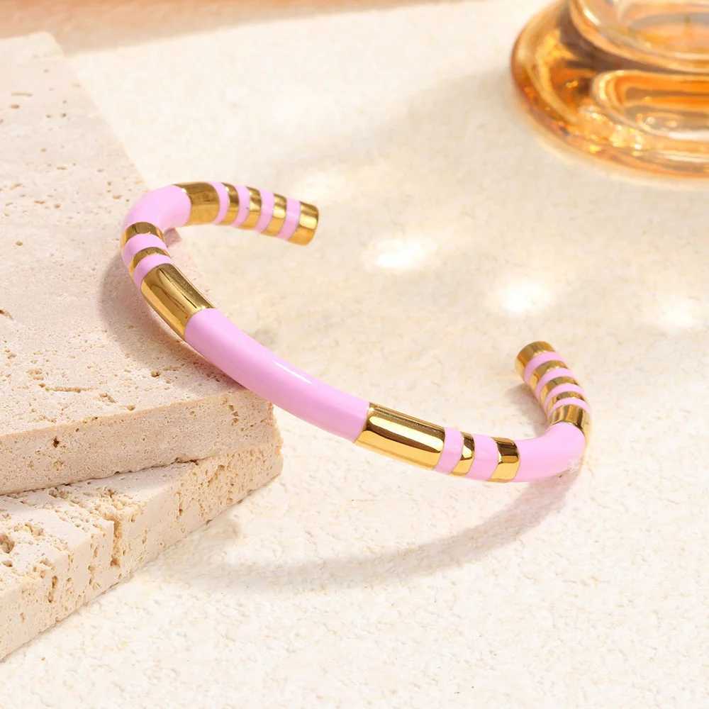 Retro bamboo oil dripping C-shaped enamel bracelet for women stainless steel open bracelet high-end giftX240925