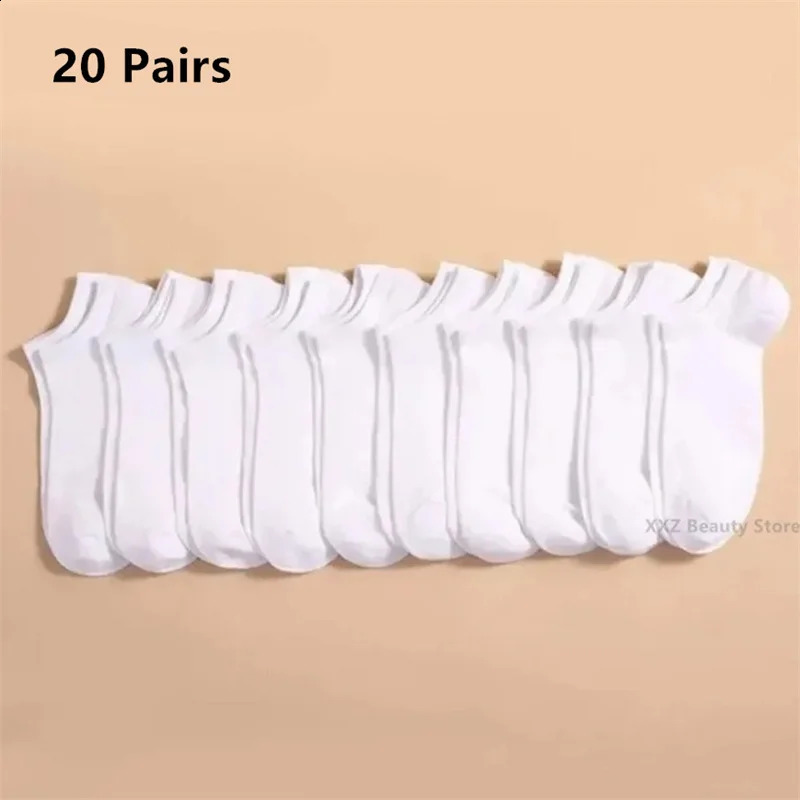51020 Pairs White Casual Breathable Socks Boat Socks For Women Men Invisible Low Cut Silicone Non-slip No-show Ankle Socks 240925