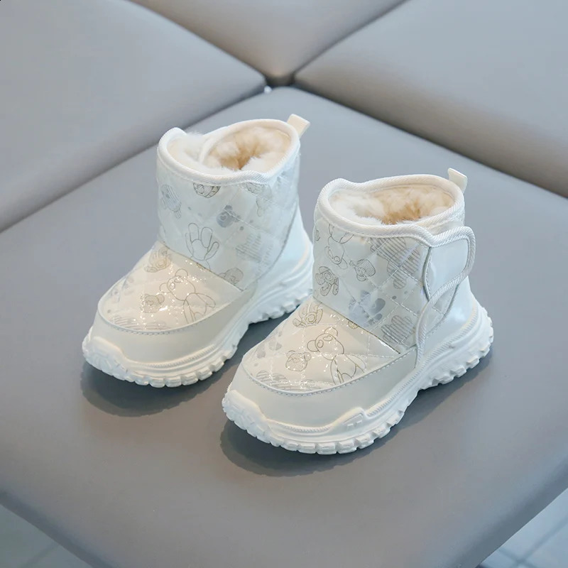 Boys and girls winter aprons warm cotton shoes thick soled anti slip patent leather snow boots 240925