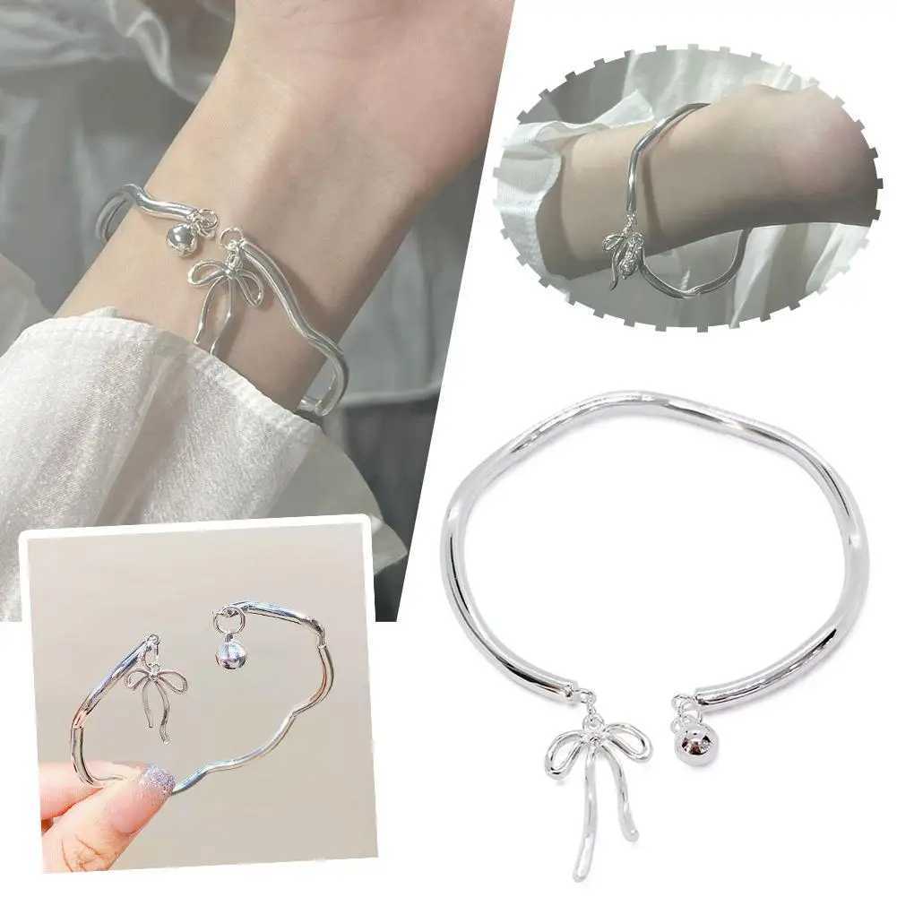 Silver Bow Knot Bell Bracelet Adjustable Open Bracelet Gift Jewelry Temperament Exquisite Romantic Simple B1U0X240925