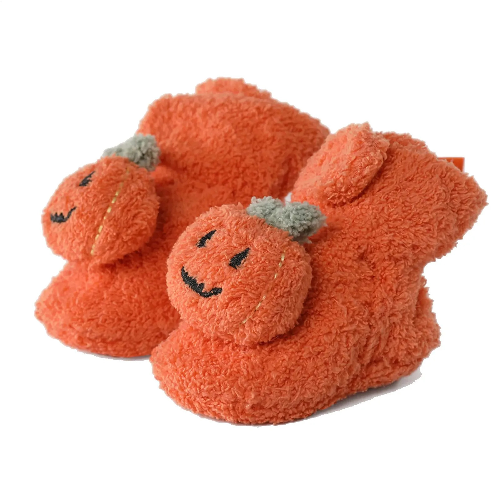 Baby plush slider Halloween pumpkin girl boy boots warm baby socks shoes comfortable pre walker 240925
