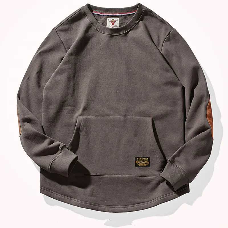 Japanese heavy velvet padded sweater mens 2022 autumn and winter solid color kangaroo pocket warm round neck jacketX240925