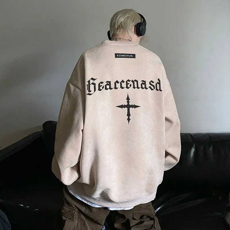 Suede heavyweight sweatshirt for men autumn and winter new round neck top trendy brand American high street vibe style jacketX240925