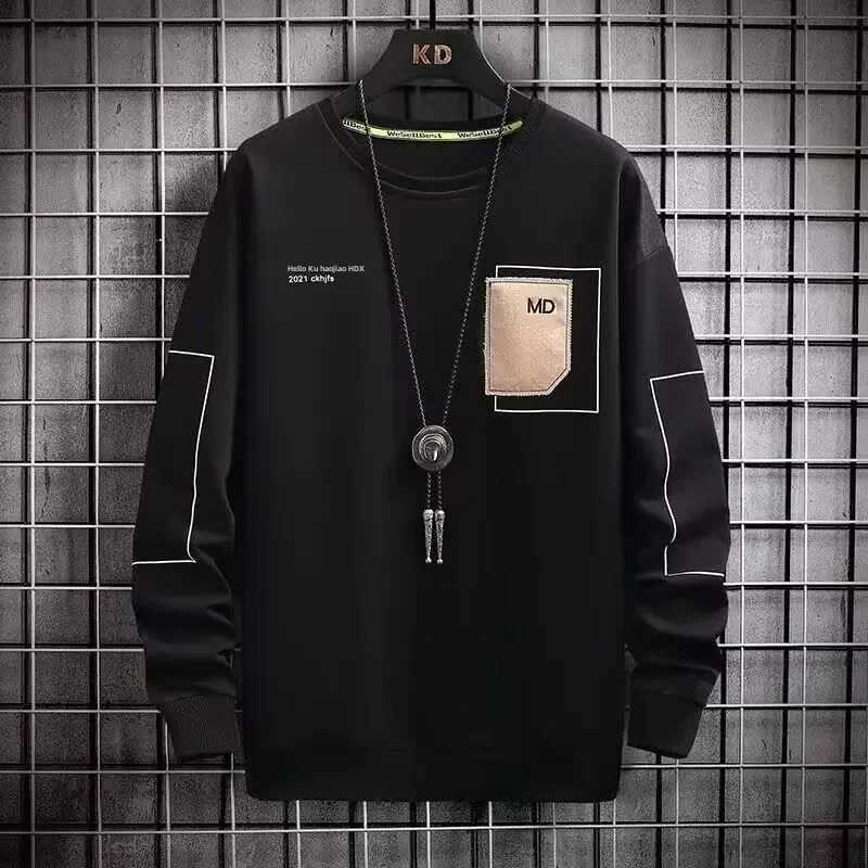 Fashionable Color Block Inner Base Layer Mens Round Neck Sweatshirt New Style Korean Trendy Casual Loose Fit Autumn WinterX240925