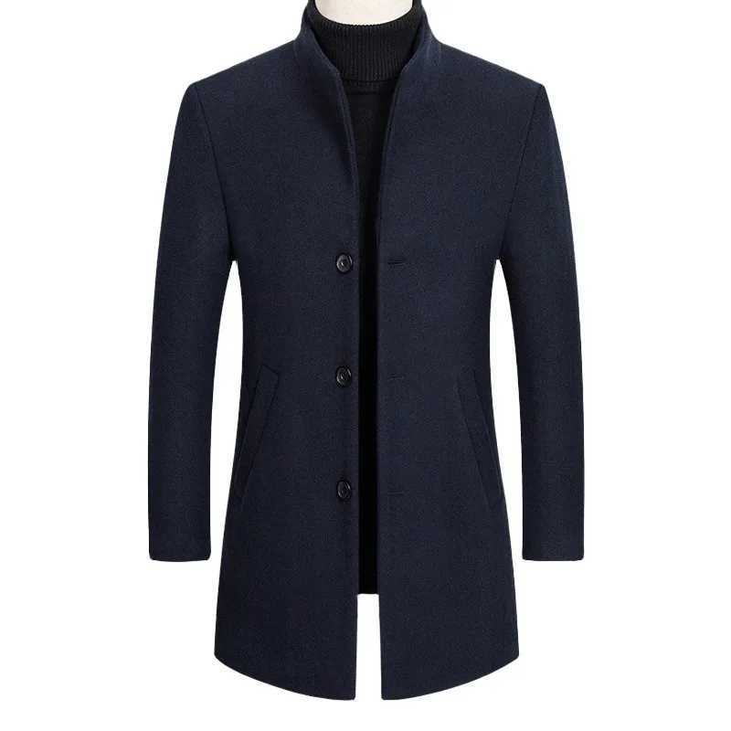 Korean version woolen coat mens autumn and winter thickened casual versatile windbreaker mens mid length winter coat Y240924