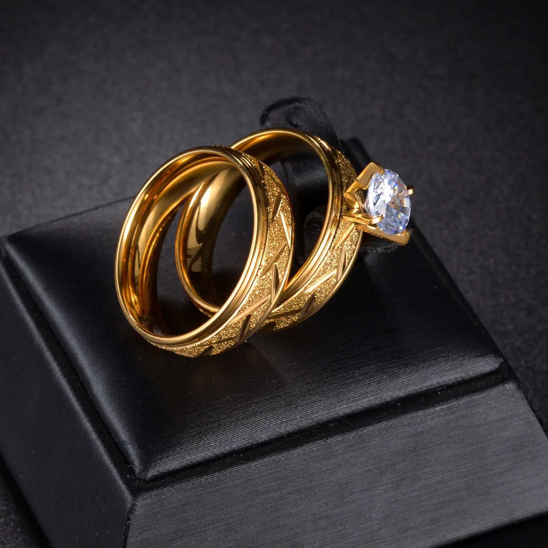 MeMolissa 2 luxury gold stainless steel cubic zirconia rings wedding rings mens couple jewelry gifts W240925