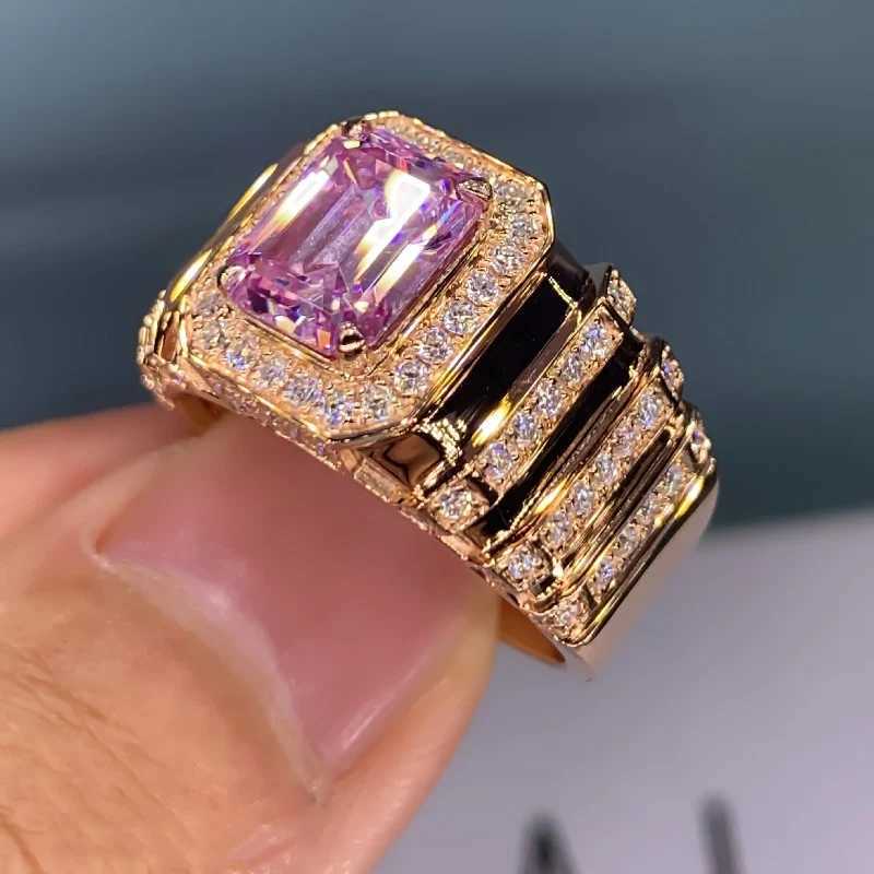 Huitan Aesthetic Pink Cubic Zirconia Female Engagement Ring Luxury Gold Strap New Design Wedding Fashion Ring Jewelry W240925
