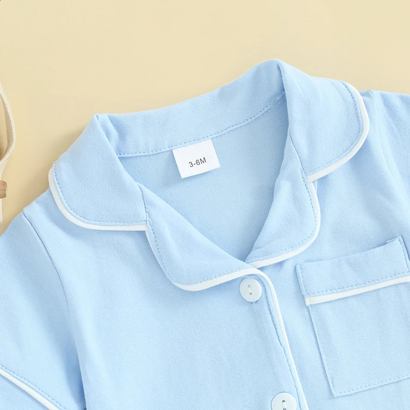 Visgogo baby pajama jumpsuit with collar short sleeved button pocket bodysuit 240925