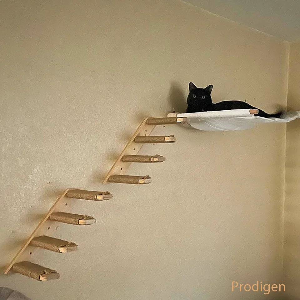 Wall mounted wooden cat house furniture scraper frame climbing ladder Perch cat bridge and jumping platform used for cats to play 240919