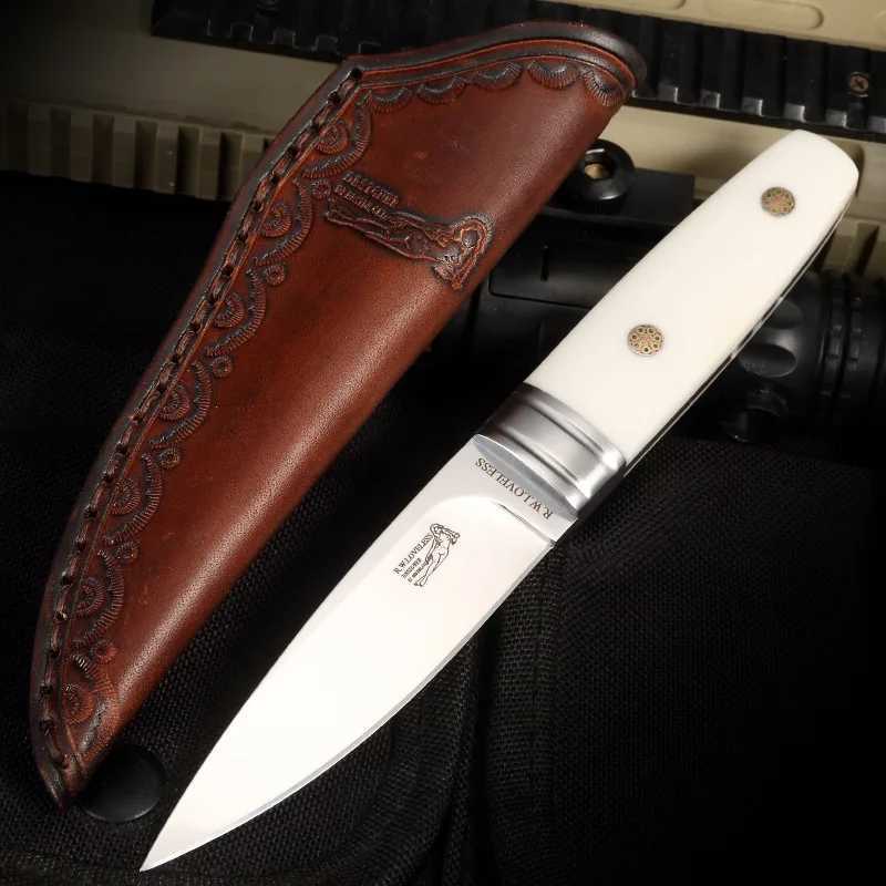 Trskt M390 Blade Tactical Hunting Knife Kitchen Camping Knife Japanese Rescue Survival Edc Tool with Leather Cover Direct Shipping CL240925