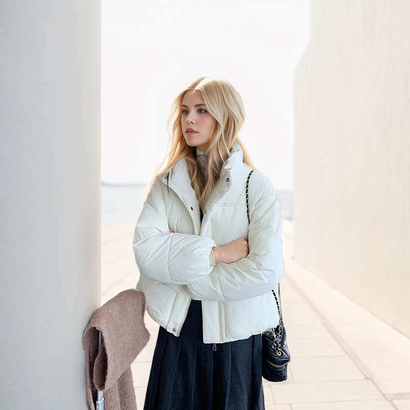 Puffer Jacket Winter Clothing New Korean Version Milk Fufu Light Blue Stand Collar Thick Down Cotton Jacket Short Bread Jacket Cotton Jacket for Women