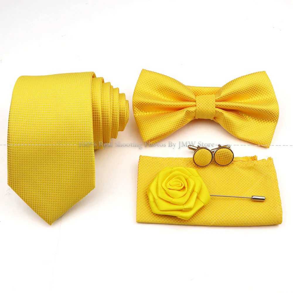 5 Pcs Slim Plaid Tie Set Polter Blue Necktie Bowtie Cufflink Brooch For Gro Suit Wedding Cravat Shirt Accessory Gift Y240925