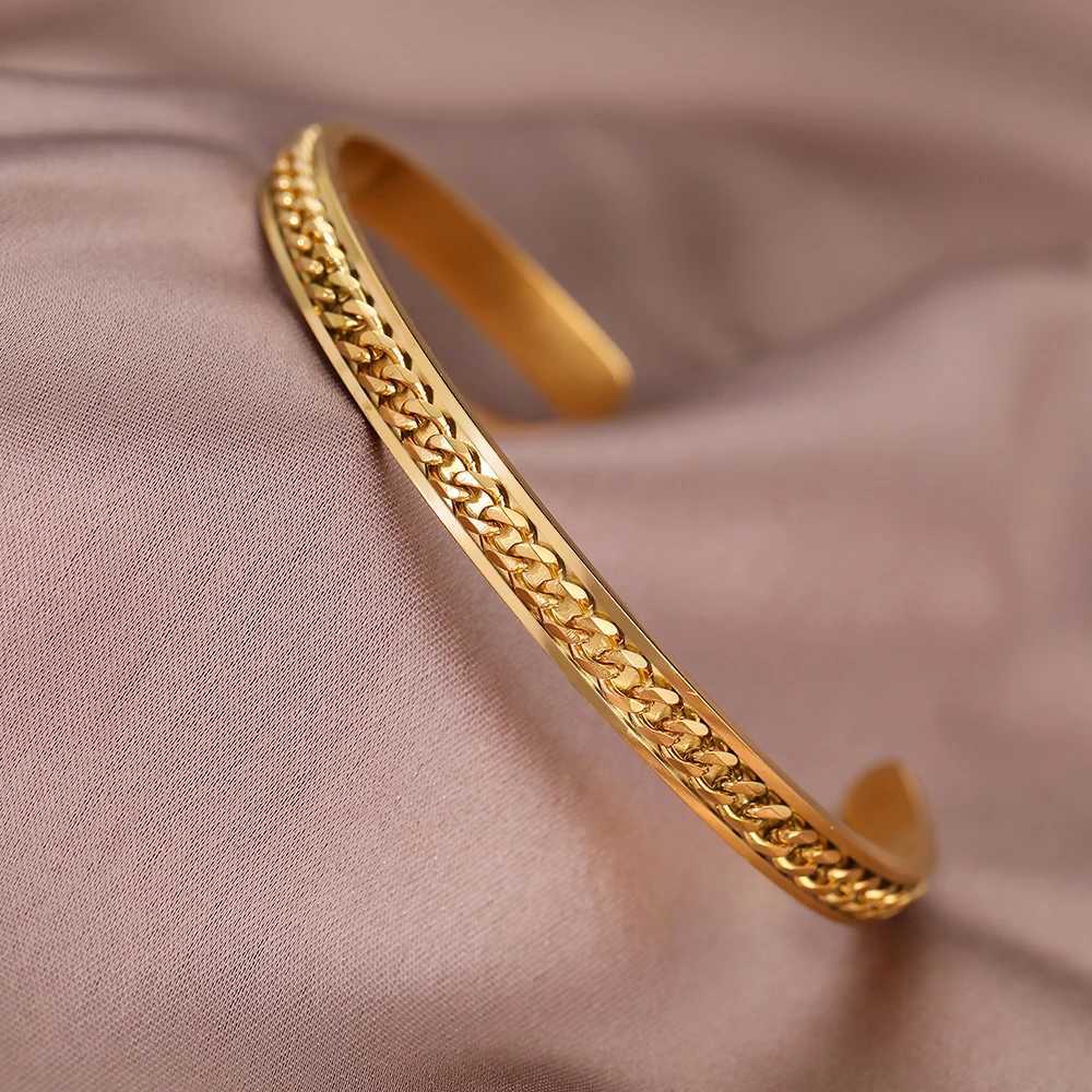 Stainless Steel Bracelets Fashion Minimalist Male Chains Adjustable Open Bangles Trendy Fine Bracelet For Women Jewelry GiftsX240925