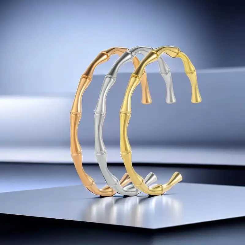 Stainless Steel Bamboo Style Classic Plain Open Clasp Bangle Bracelet Best Friend Sister Fashion Jewelry Gift for Women MenX240925