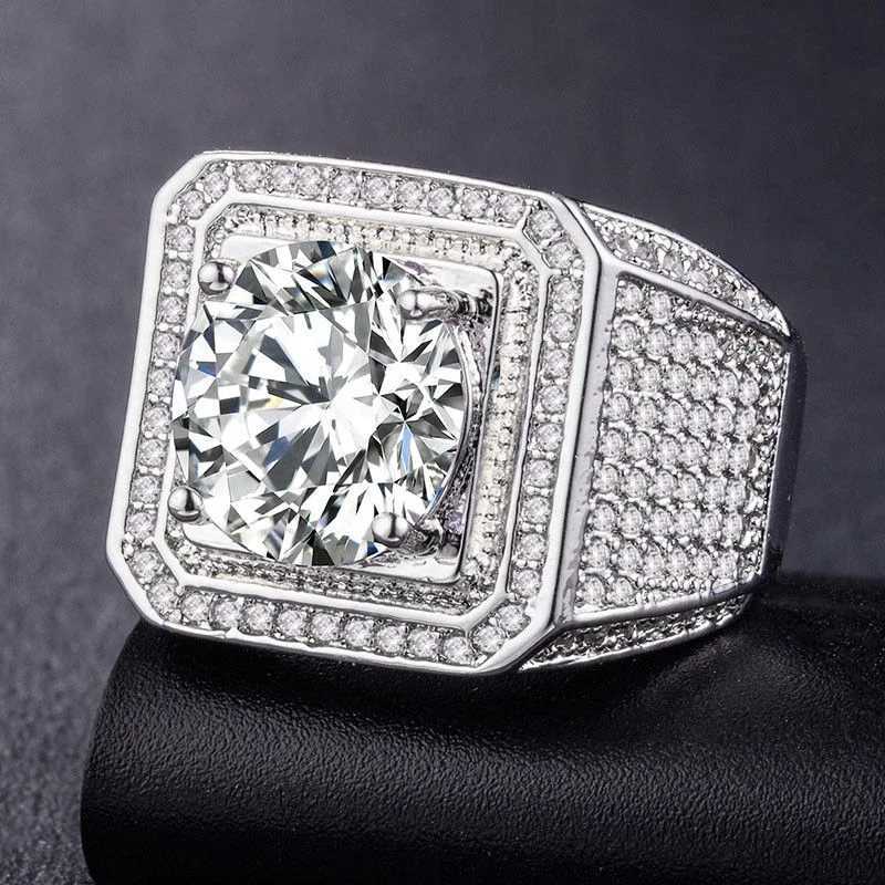 Milangirl Big Hip Hop Rhinestone Mens Out Bling Square Ring Pave Set CZ Wedding Engagement Ring Top Quality W240925