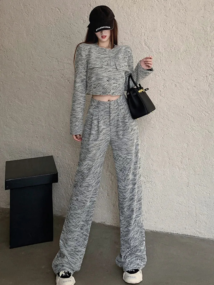 perfume tweed two-piece womens jacket jackethigh waist wide leg pants suit fashion casual two-piece suit 240925