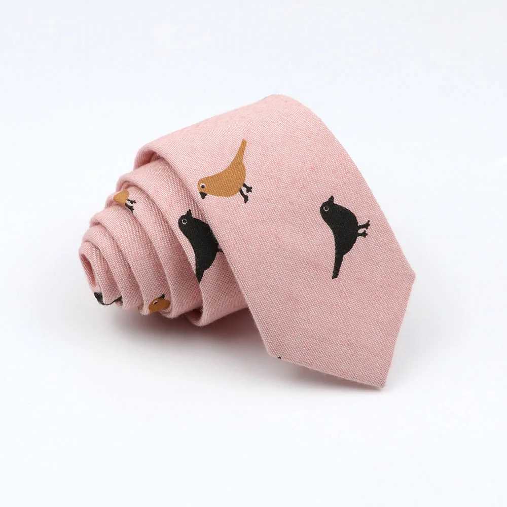 Mens 6cm Classic Cotton Handmade Thin Neck Tie for Wedding Casual Collar Set Bird Flower Printed Collar Tie Gift Y240925