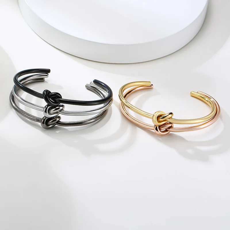 Trendy Round Circular Open Knot Cuff Bangle Bracelets For Women Elegant GoldColor Jewelry Noeud Armband PulseirasX240925
