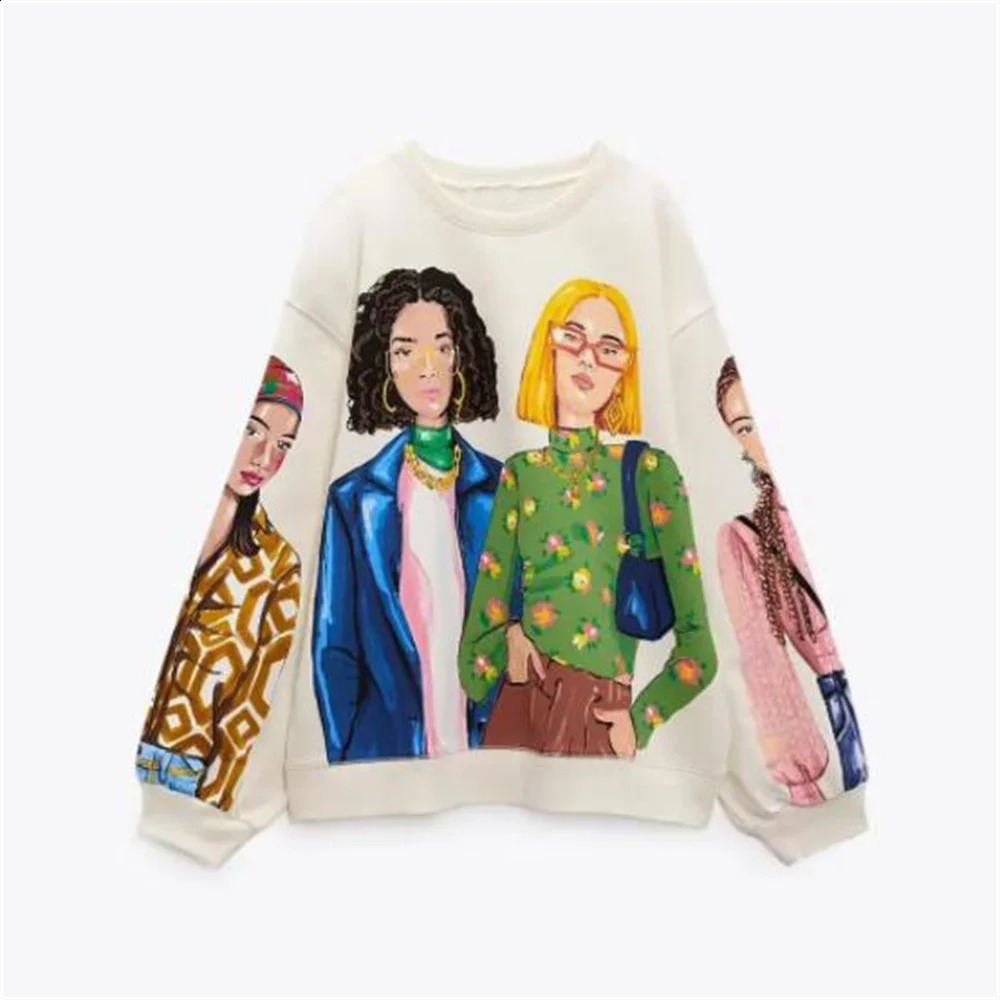 UNIZERA Autumn/Winter Womens Casual Loose Edition Round Neck Long Sleeve Printed Sweater 240925