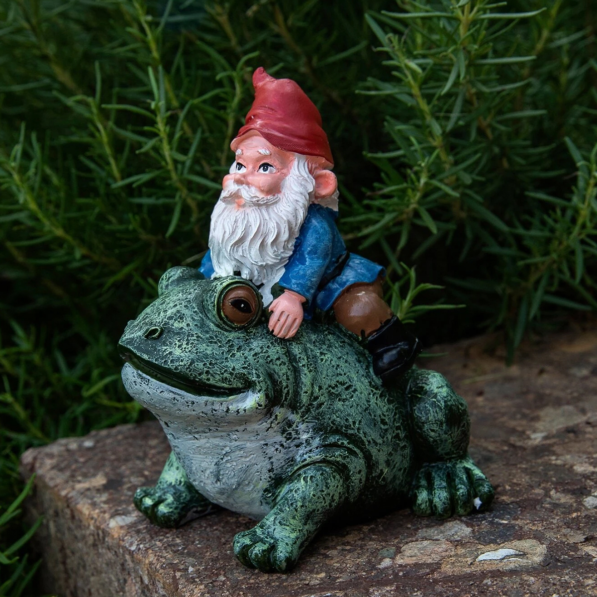 Gnome Riding Frog Statue Fairy Garden Decoration Funny Gnome Doll Gnome Resin Craft Statue