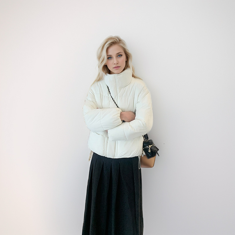 Puffer Jacket Winter Clothing New Korean Version Milk Fufu Light Blue Stand Collar Thick Down Cotton Jacket Short Bread Jacket Cotton Jacket for Women