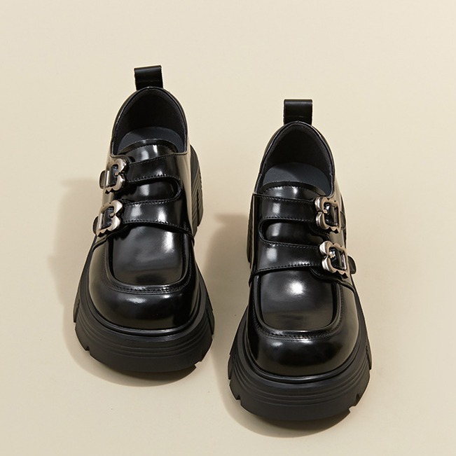 Retro Platform Small Leather Shoes Women's 2024 New Belt Buckle Heightened Casual Shoes Free shipping