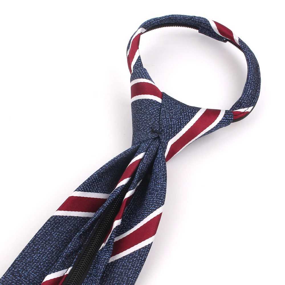 Mens zipper tie dress flat neck tie simple checkered tie student tie party tie Gravata striped tie Y240925