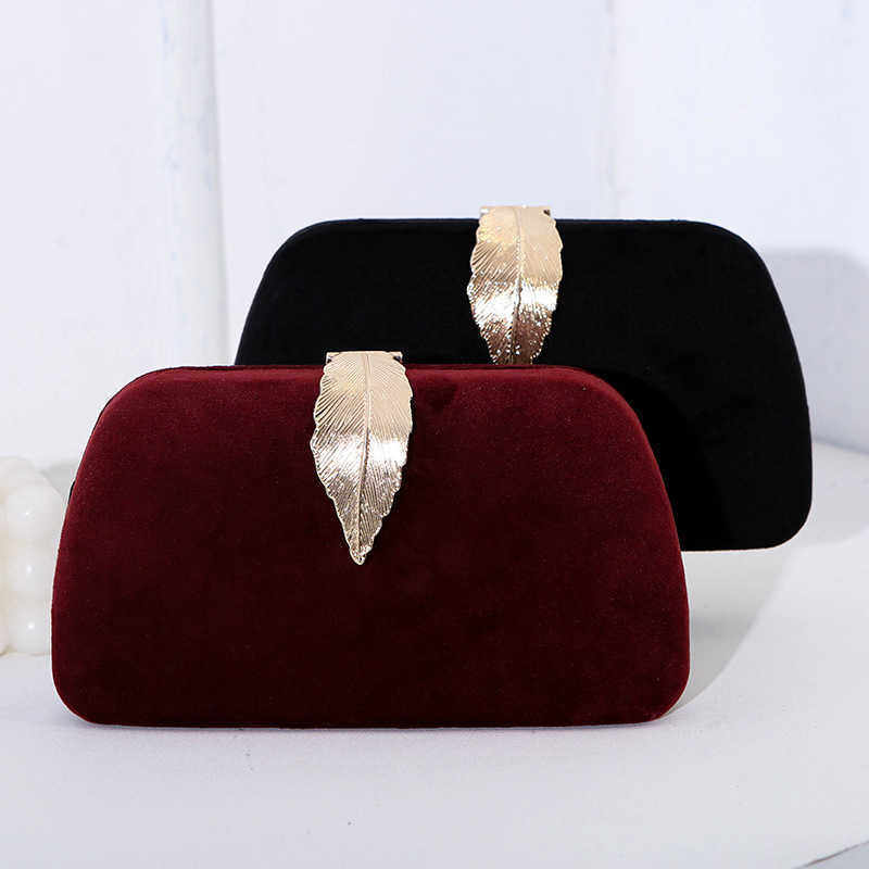 Clutch Bag New Fashionable Evening Designer Bag Velvet Metal Leaf Dress Paired With Banquet Handbag Small Square Bag For Women 240920