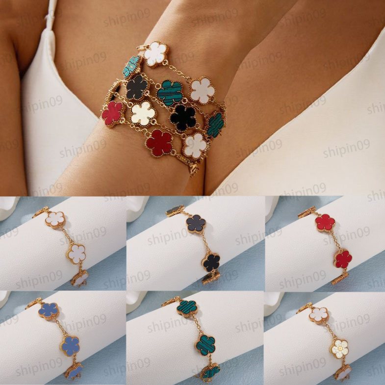 Four leaf clover bracelet designer jewelry women designer bracelet diamond fashion charm plated silver 18k gold bracelets white black red luxury couple gift sh01 Q2