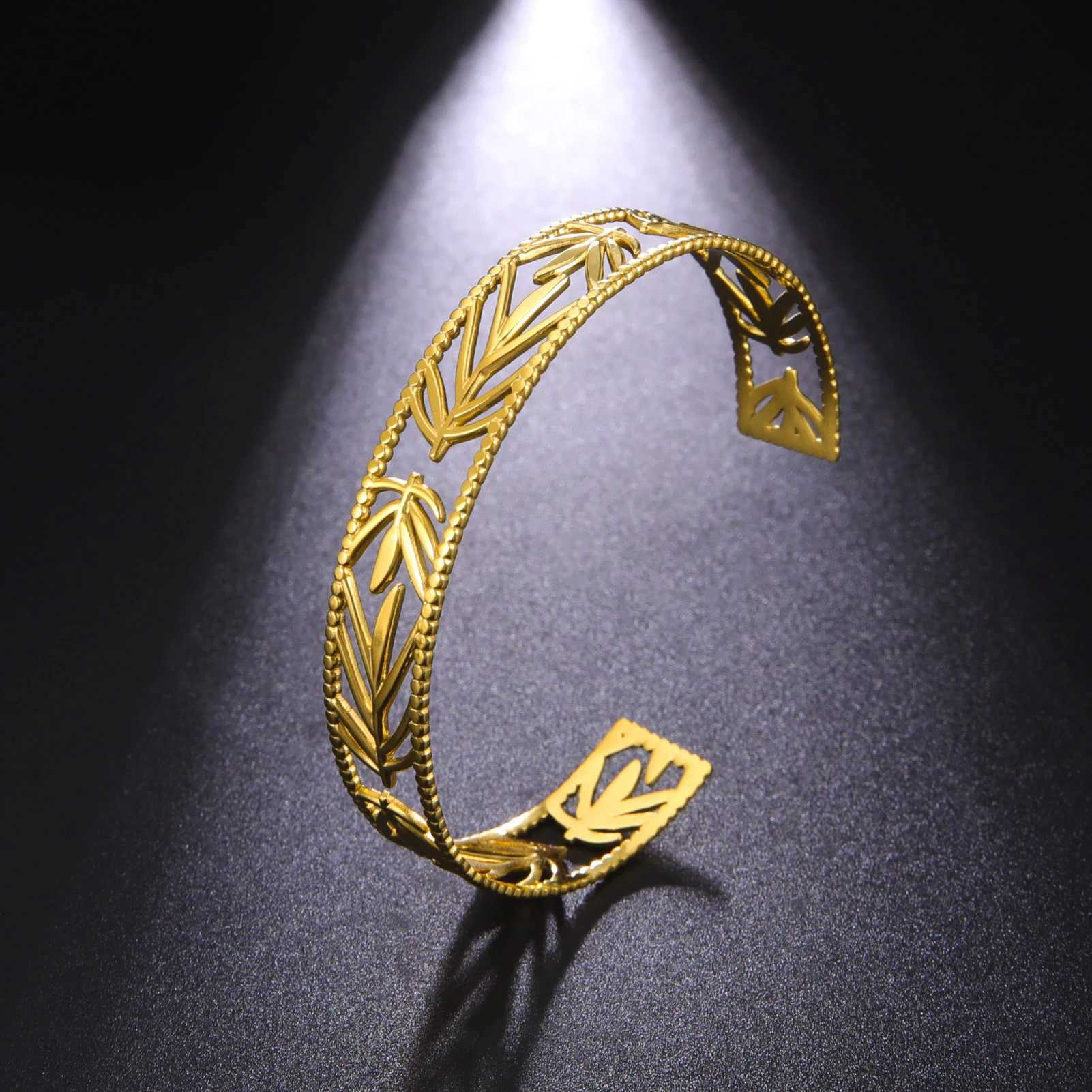Amaxer Stainless Steel Olive Leaves Branch Bracelet for Women Girl Exquisite Bangles Christmas Valentines Day Jewelry GiftX240925