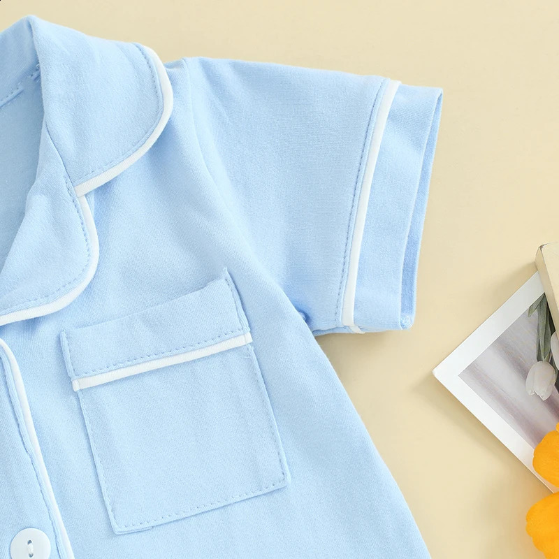 Visgogo baby pajama jumpsuit with collar short sleeved button pocket bodysuit 240925