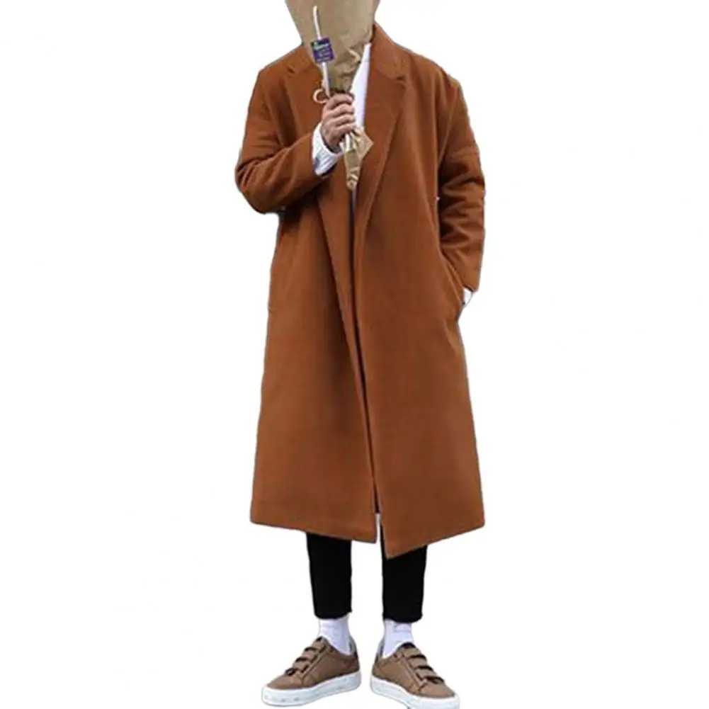 Korean Mens Overcoat Loose Autumn Winter Belt Windbreaker Wool Blend Mid-length Long Sleeve Woolen Coat LX241010