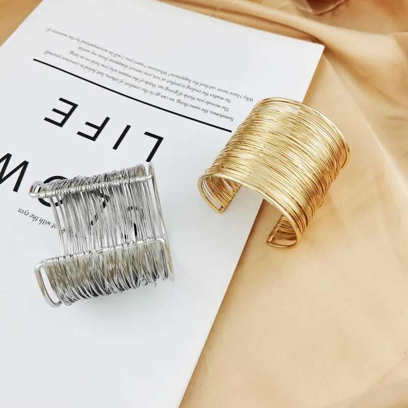 Open Bangle Bracelet Heavy Metal Wide Cuff Bracelet Wide Brim Metal Wire Bracelets for Women Jewelry Pulseras Mujer AccessoriesX240925