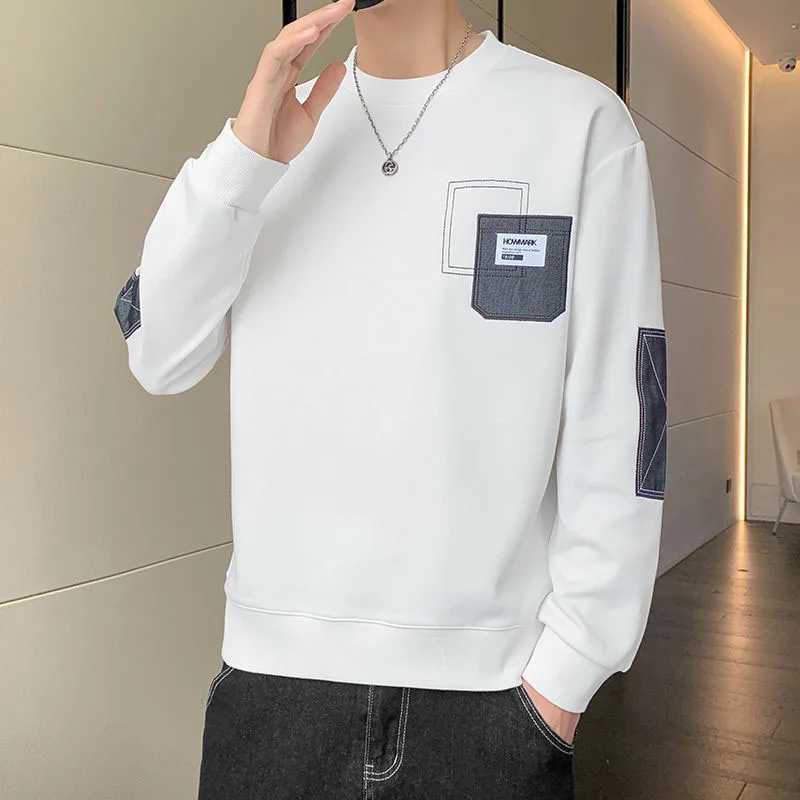 New Spring and Autumn Fashion Brand Premium Round Neck Loose and Versatile Handsome Spliced Casual Mens Long Sleeve SweaterX240925