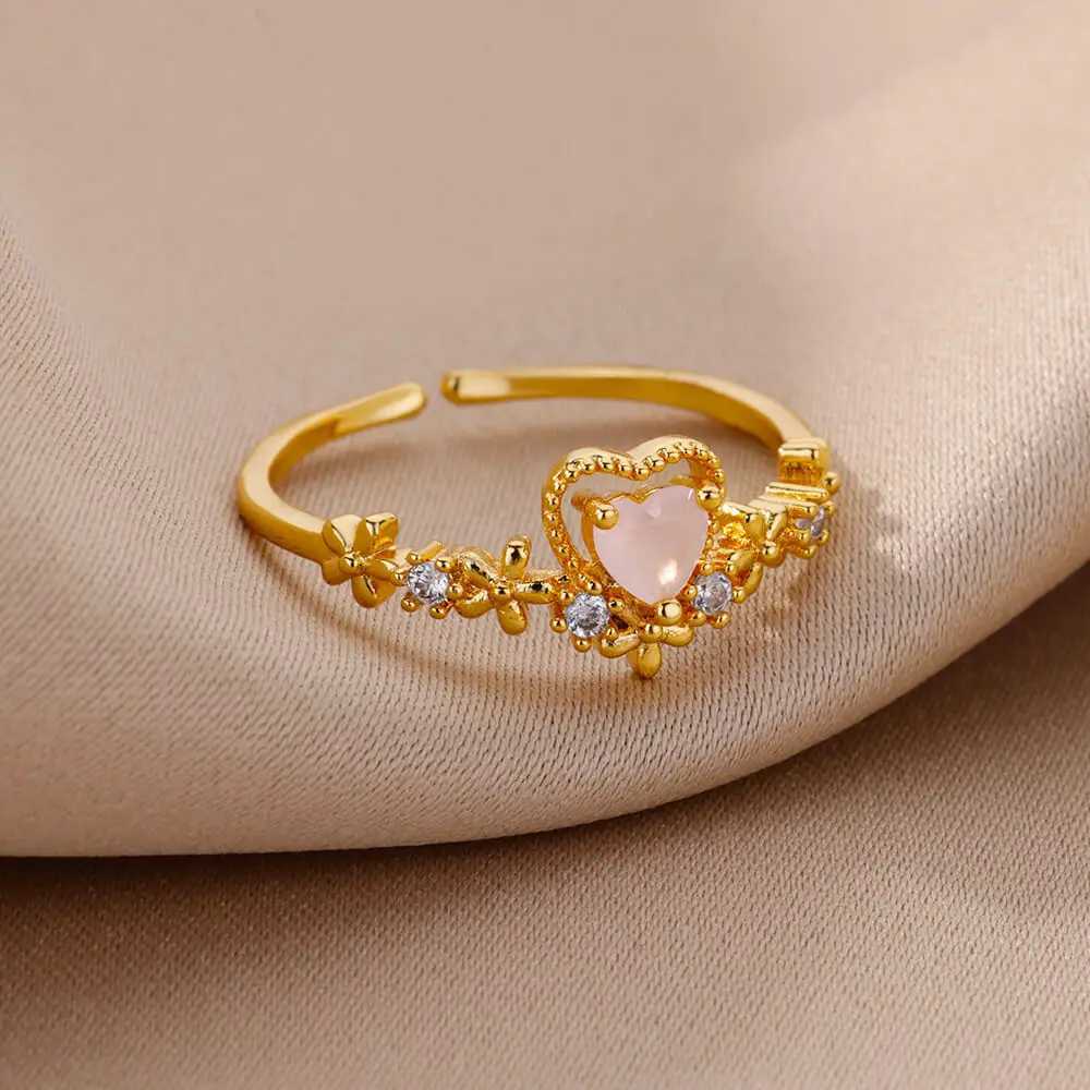 Zircon heart-shaped ring womens stainless steel adjustable heart-shaped ring 2023 trend wedding jewelry free delivery W240925
