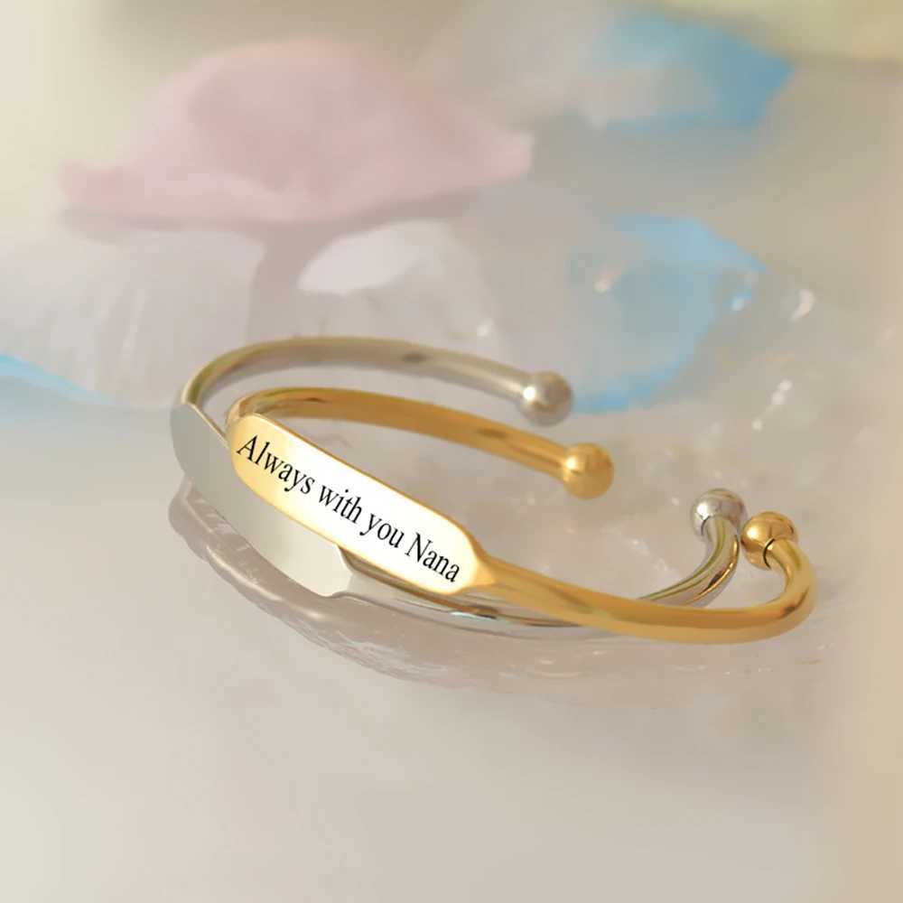 Women Men Simple C Shape Bangle Stainless Steel Opening Bracelet Can be engraved name letters Personalized JewelryX240925