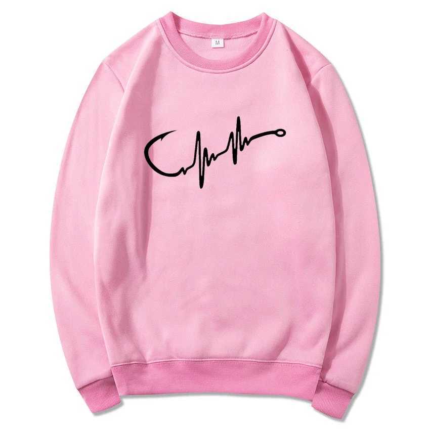 Autumn and Winter New Heart Line Fishing Hook Mens and Womens Round Neck Hoodies Fashion Shirts Casual Round Neck HoodiesX240925