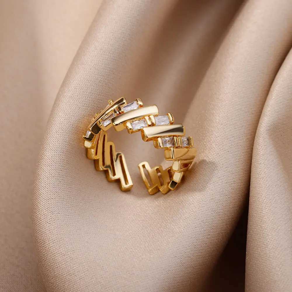 Zirconia Stone Ring Womens Stainless Steel Gold 2024 New Trend Wedding Ring Jewelry Gift Pack Womens Anime Mujer W240925