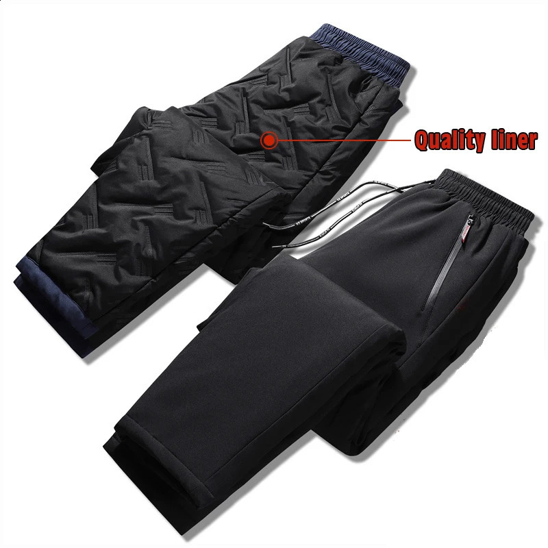Men Winter Warm Pant Thicken Waterproof Down Cotton Lined Casual Sport Pants Joggers Trousers Cotton-padded Solid Lace-up Pant 240914
