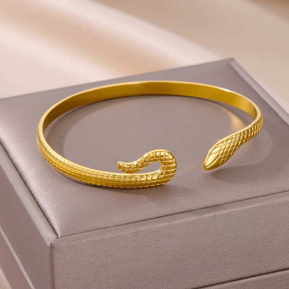 Snake Bangle Stainless Steel Bracelet For Women Opening Gold Plated Luxury Brand Bracelets Punk Animal Aesthetic Jewelry On HandX240925