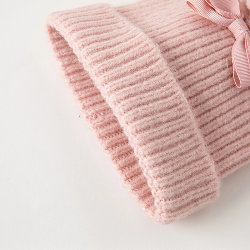 Dave Bella Baby Hat Cute Pink Winter Warm Knitted Childrens Solid Elastic 240925