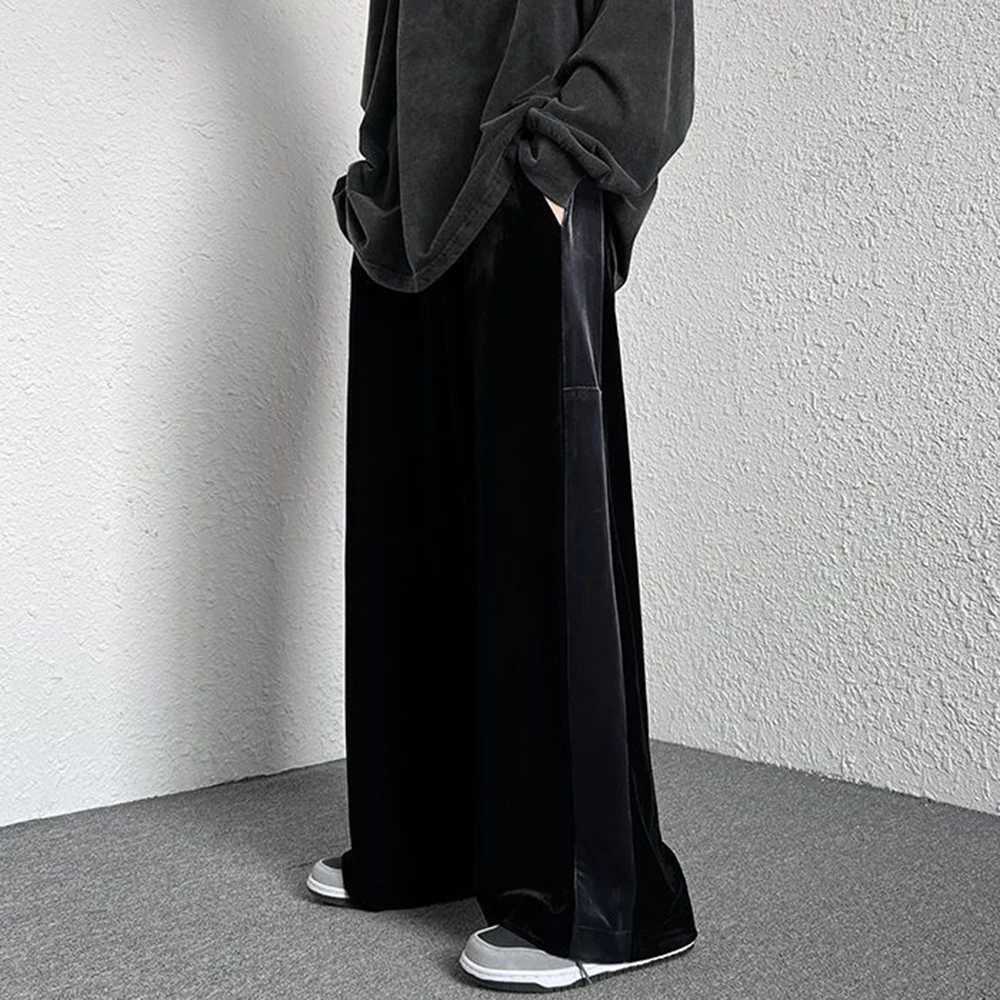 High Strt Casual Sweatpants Mens Gold Velvet Wide-leg Pants Spring Fall Clothes Large Size Trendy Loose Y2k Glossy Long Pants M240924