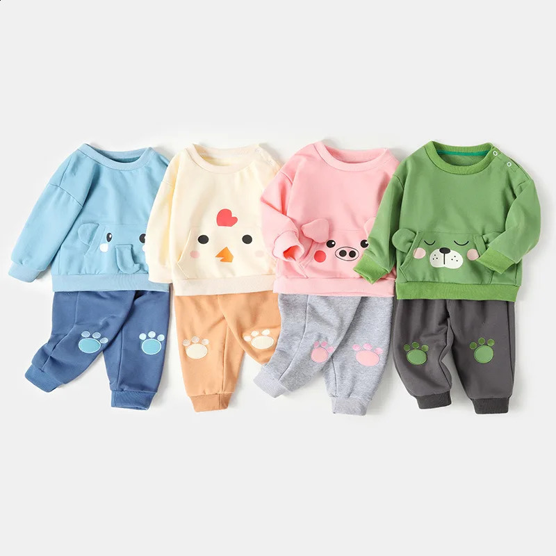 Ins Autumn Baby Girls 2PCS Clothing Set Cotton 3D Cartoon Pocket Childrens Sportswear Patch Jogging Pants 13Y 240925