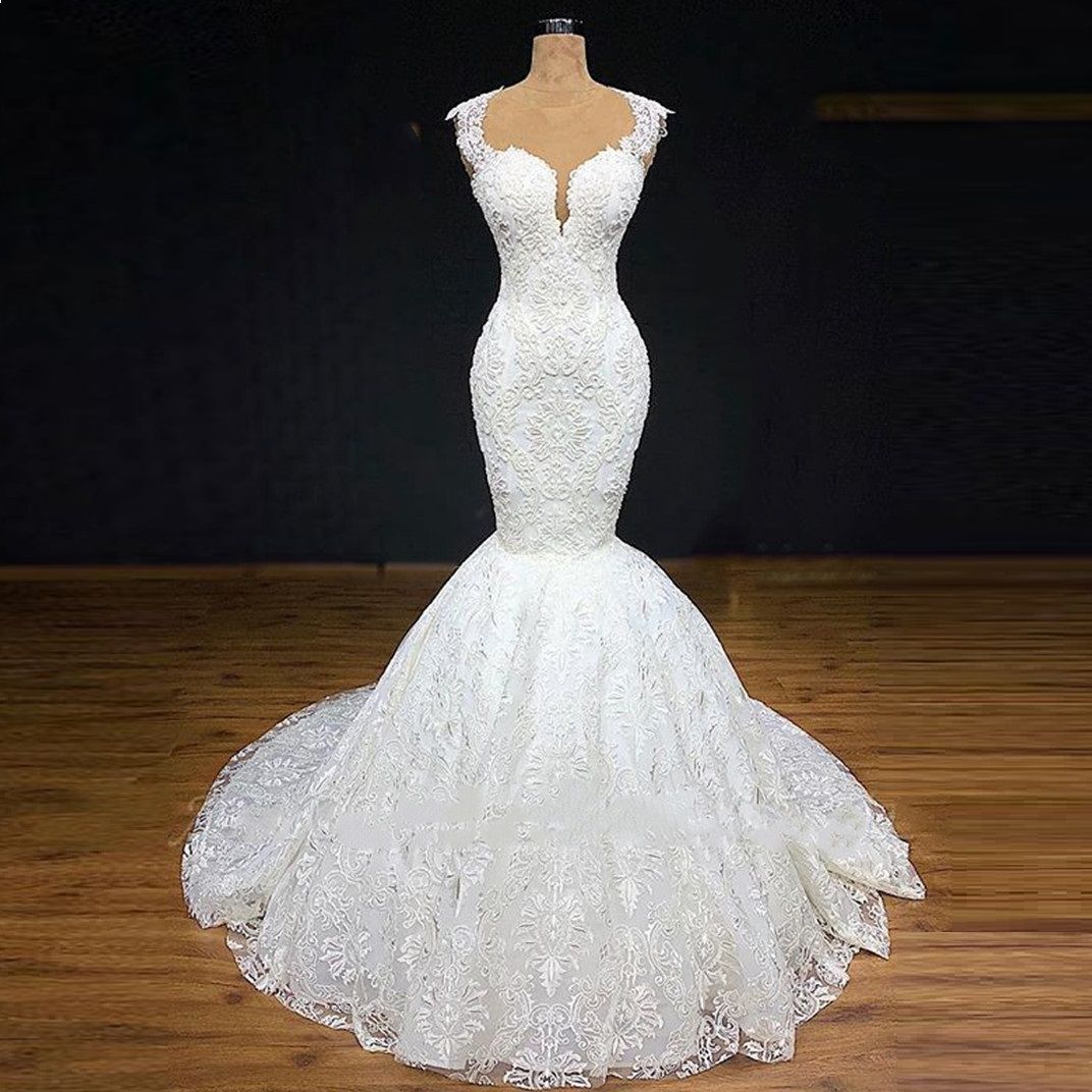 Plus Size Mermaid Wedding Dresses Illusion Scoop Bridal Gowns Lace Appliqued De Novia Arabic Aso Ebi Urious Beaded Vestidos 01 6660312